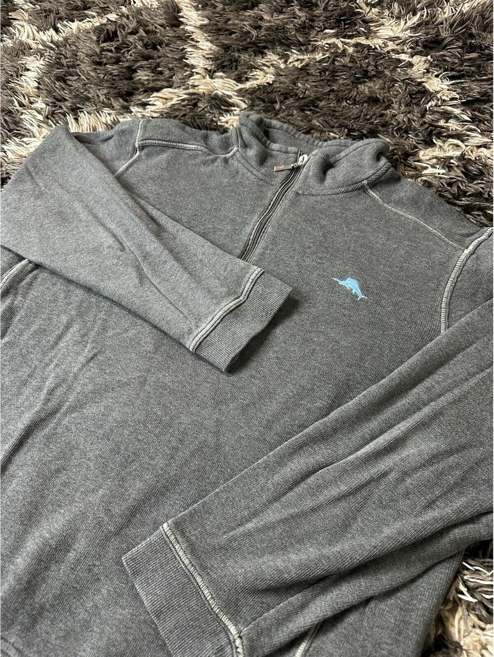Tommy Bahama RELAX 1/4 Zip Pullover Sweatshirt Charcoal Grey Mens Large